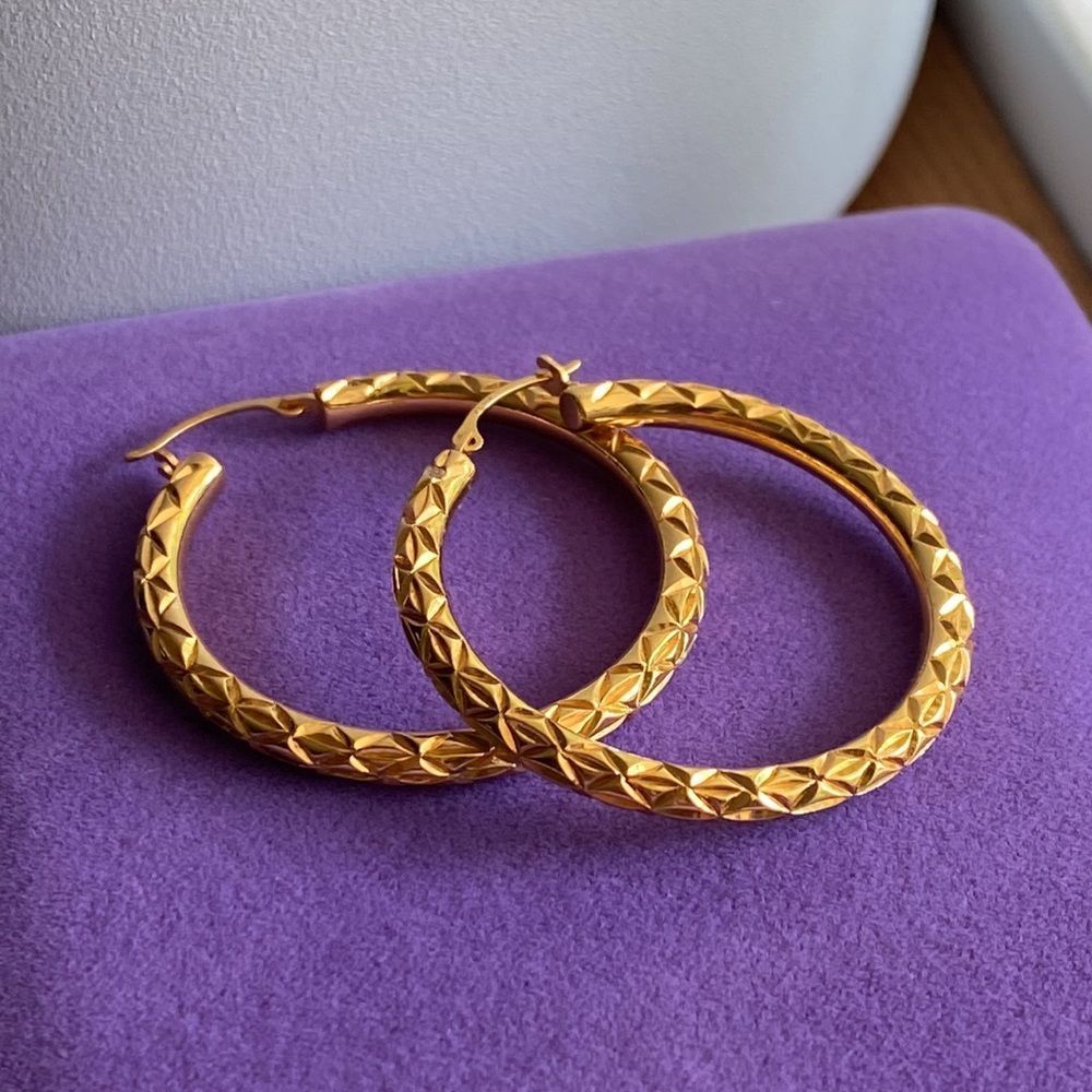 Gold Textured Hoop Earrings - Women Jewelry Earrings